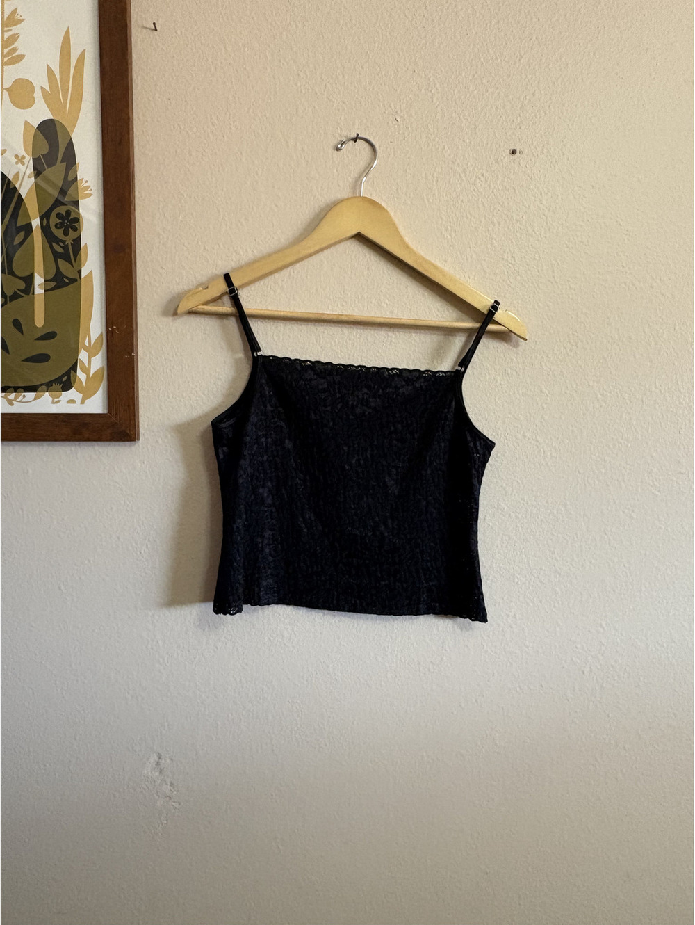 Black Floral Lace Stretchy Cami Tank Top Large - Picture 3 of 5